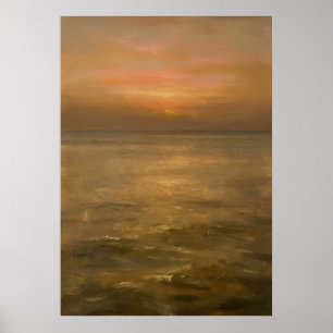 Golden Sunset Calm Ocean Seascape Impressionist Oi Poster