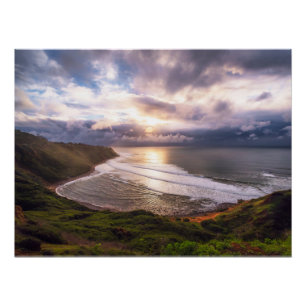 Golden Sunset Coast Ocean Landscape Poster Print