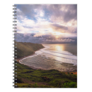 Golden Sunset Coastline Ocean Landscape Art Print Notebook