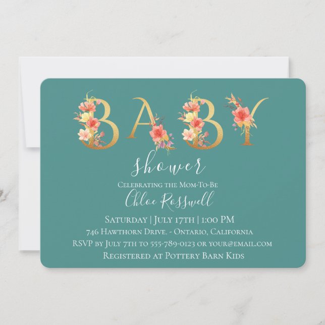 Golden Sunset Floral Baby Shower Invitation (Front)