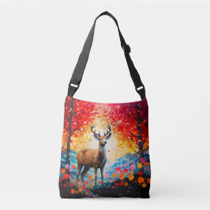 Golden Sunset Floral Fall Forest Deer Crossbody Bag