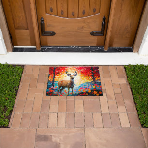 Golden Sunset Floral Fall Forest Deer Doormat