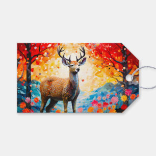 Golden Sunset Floral Fall Forest Deer Gift Tags