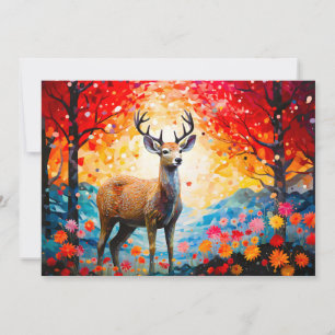 Golden Sunset Floral Fall Forest Deer Holiday Card