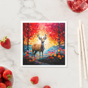 Golden Sunset Floral Fall Forest Deer Napkin
