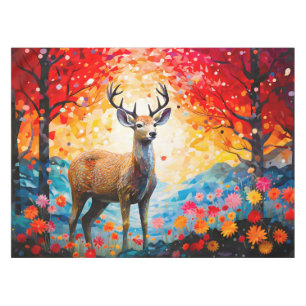 Golden Sunset Floral Fall Forest Deer Tablecloth