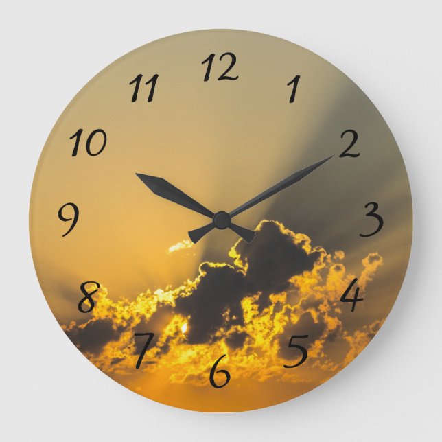 Golden Sunset Illuminating a Cloud Large Clock (Front)