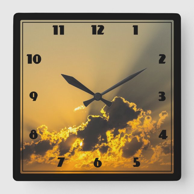 Golden Sunset Illuminating a Cloud Square Wall Clock (Front)