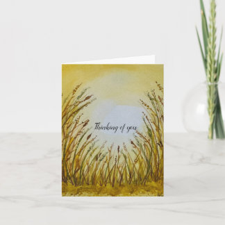 Golden sunset in meadow watercolor - folded blank card