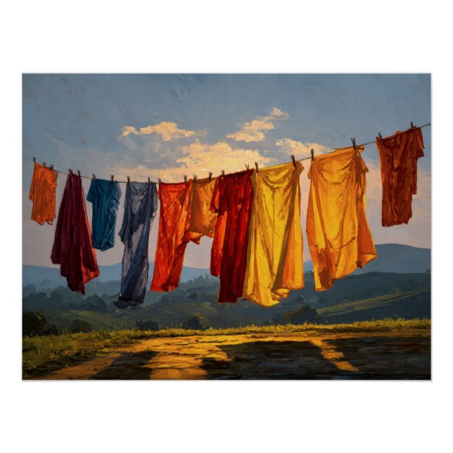 Golden Sunset Laundry Line Artwork Poster (Front)
