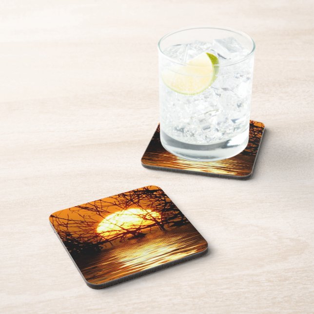 Golden Sunset Liquid Reflection Set of 6 Coaster (Right Side)