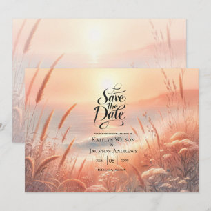 Golden Sunset Meadow Beach Wedding Save the Date