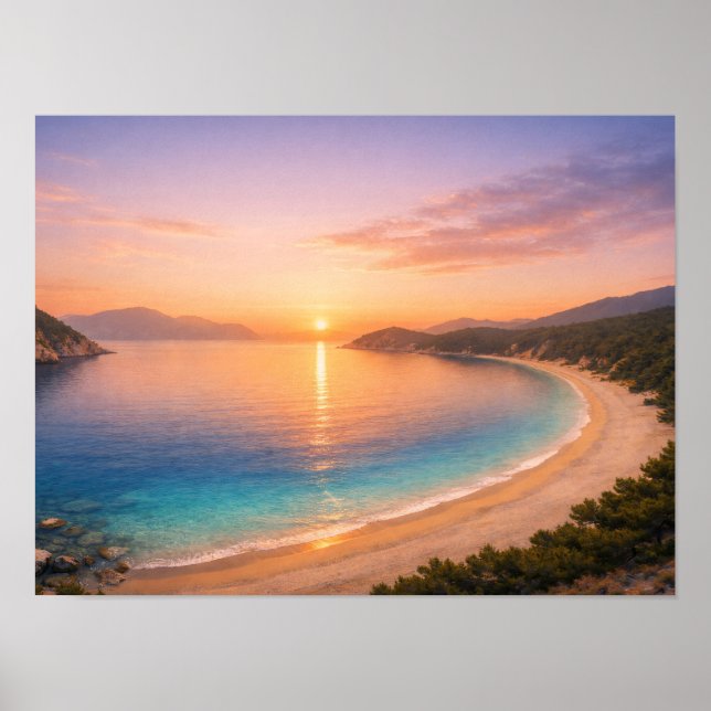 Golden Sunset Ocean Bay Poster - Mediterranean (Front)
