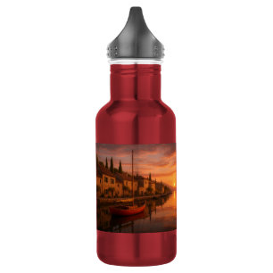 Golden Sunset Over Coastal Village 532 Ml Water Bottle