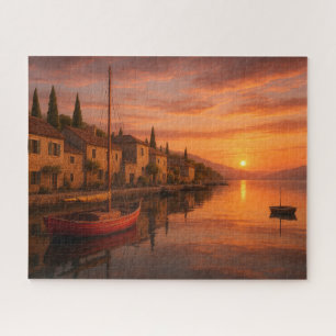 Golden Sunset Over Coastal Village Jigsaw Puzzle