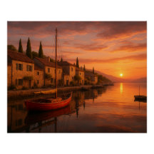 Golden Sunset Over Coastal Village