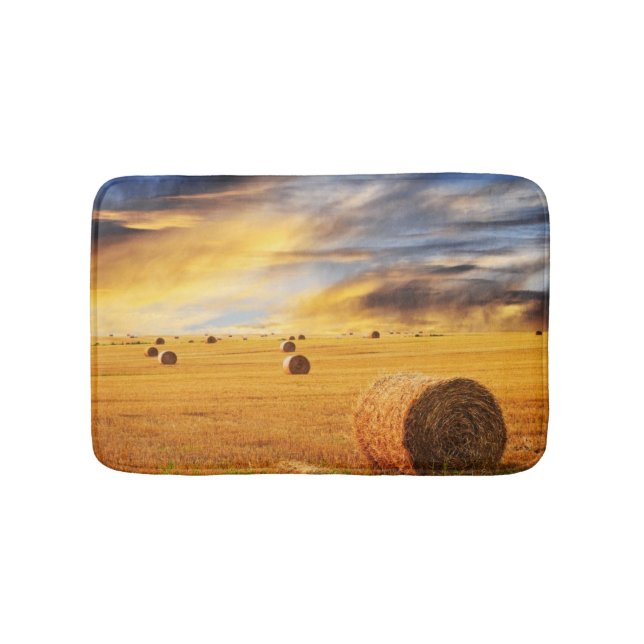 Golden Sunset Over Farm Field Bath Mat (Front)