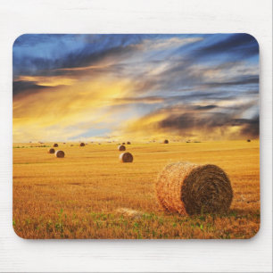 Golden Sunset Over Farm Field Mouse Mat