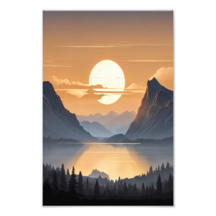 Golden Sunset Over Majestic Mountain Landscape Art Photo Print