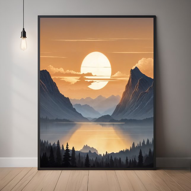 Golden Sunset Over Majestic Mountain Landscape Art Poster (Creator Uploaded)