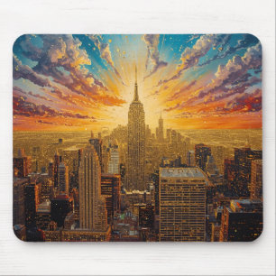 Golden Sunset Over New York City Skyline Mouse Mat