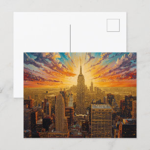 Golden Sunset Over New York City Skyline Postcard