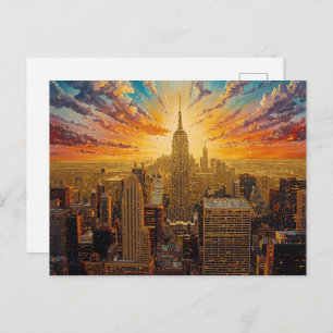 Golden Sunset Over New York City Skyline Postcard