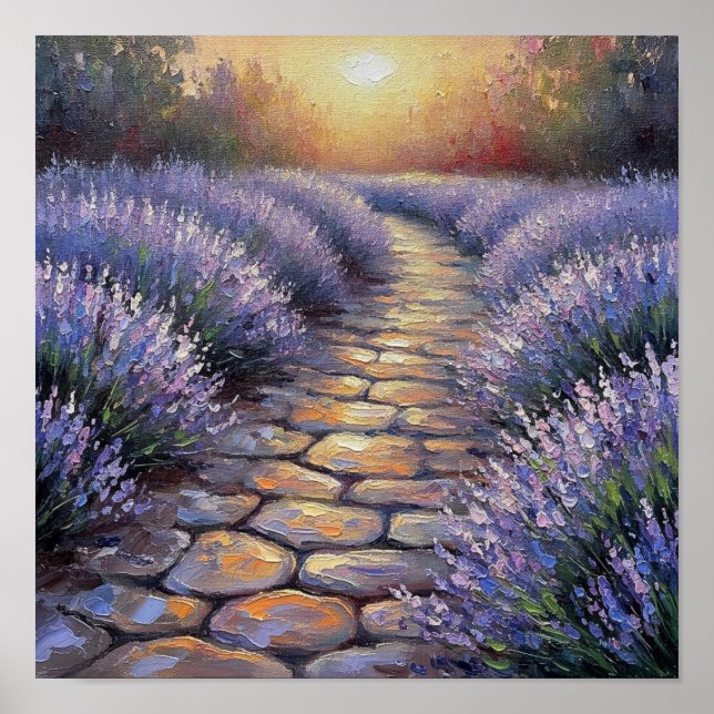 Golden Sunset Over Radiant Lavender Poster (Front)