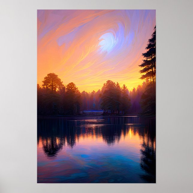 Golden Sunset Over the Calm Lake Poster (Front)