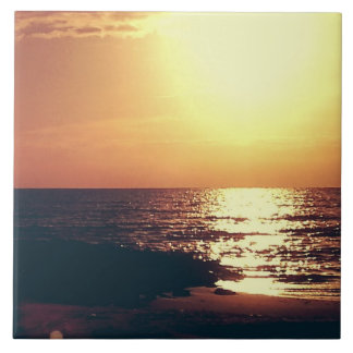 Golden Sunset over Water Gulf Coast Photo Tile