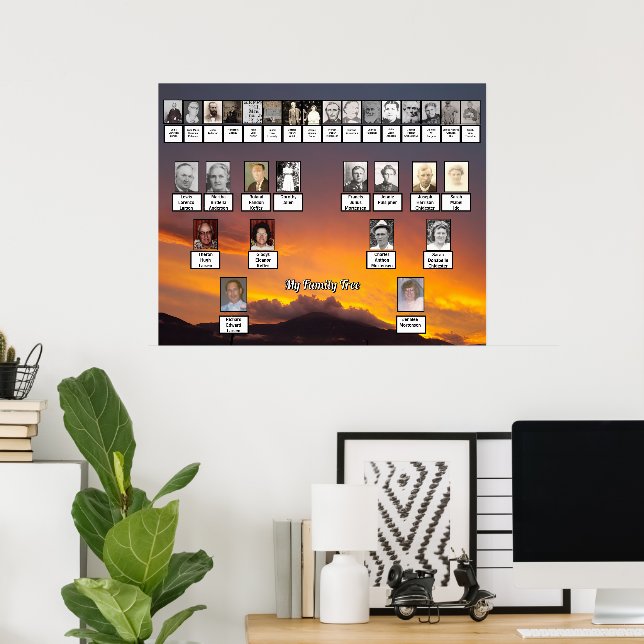 Golden Sunset Personalised Family Trees Poster (Home Office)