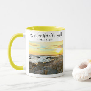 Golden Sunset Photo Bible Verse Yellow Name Mug