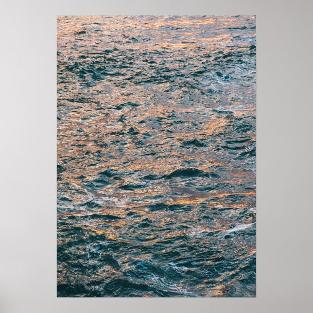 Golden Sunset Reflection on Ocean Waves - Tranquil Poster (Front)