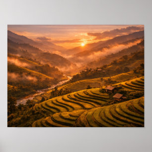 Golden Sunset Rice Terraces Poster