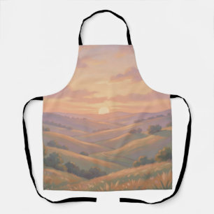 Golden Sunset Rolling Hills Pastel Landscape  Apron