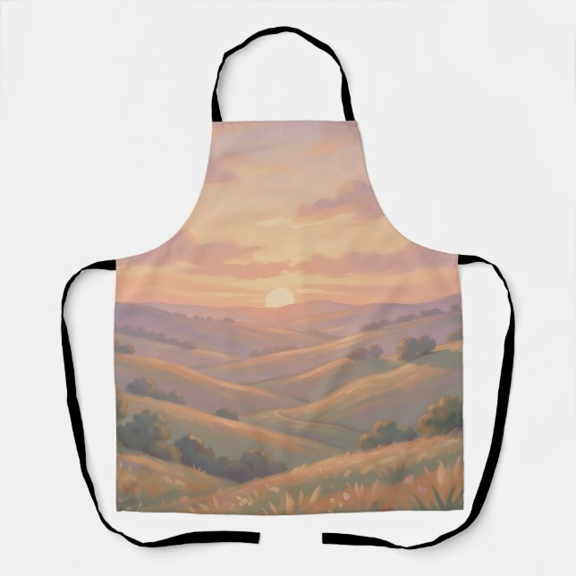 Golden Sunset Rolling Hills Pastel Landscape  Apron (Front)