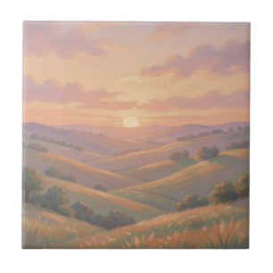 Golden Sunset Rolling Hills Pastel Landscape  Tile