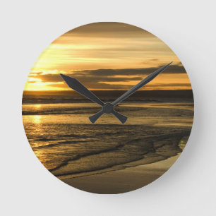 Golden Sunset Round Clock