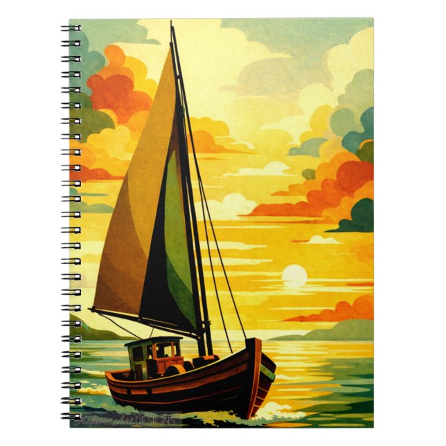 Golden Sunset Sailboat Vintage Art Notebook (Front)