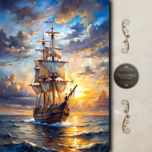 Golden Sunset Sailing Ship Decoupage Tissue Paper (Golden Sunset Sailing Ship Decoupage Tissue Paper)
