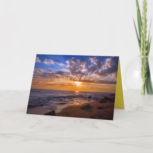 Golden Sunset Sandy Island Beach Card (Front)
