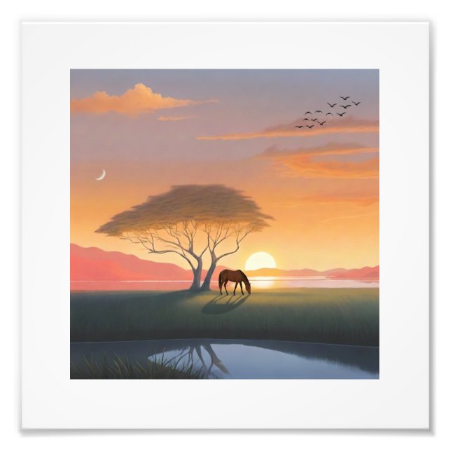 Golden Sunset Savanna Horse Peace Home Photo Print (Front)