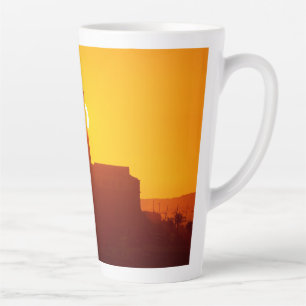 Golden Sunset Silhouette of Farol da Barra Salvado Latte Mug