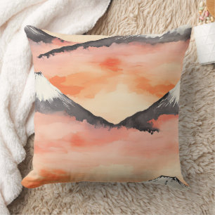 Golden Sunset Snow Mountain Watercolor Landscape Cushion