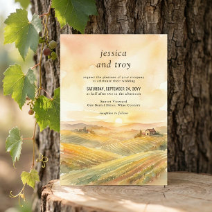 Golden Sunset Vineyard Country Landscape Wedding Invitation