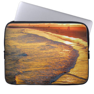 Golden Sunset Waves on the Beach Coastal Photo Laptop Sleeve