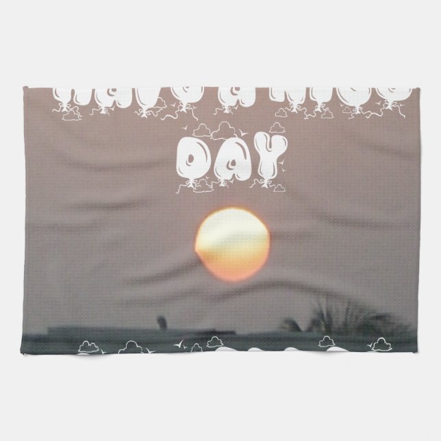 Golden Sunset with Have a Nice Day/Night Wishes Tea Towel (Horizontal)