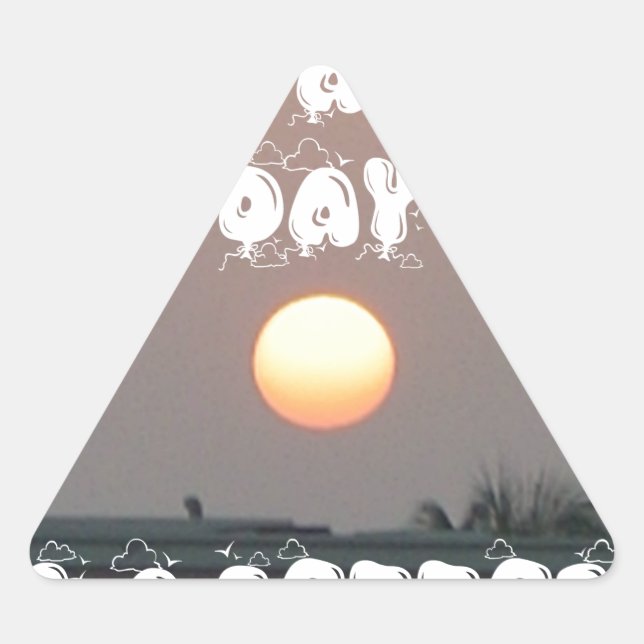 Golden Sunset with Have a Nice Day/Night Wishes Triangle Sticker (Front)