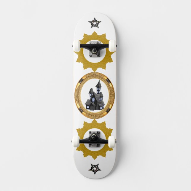 Golden Sunshine Gothic Castle Art Vector Custom  Skateboard (Front)