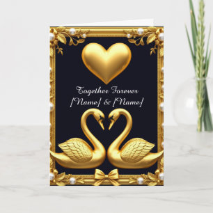 Golden Swan Couple Heart Wedding Romance Card 💍